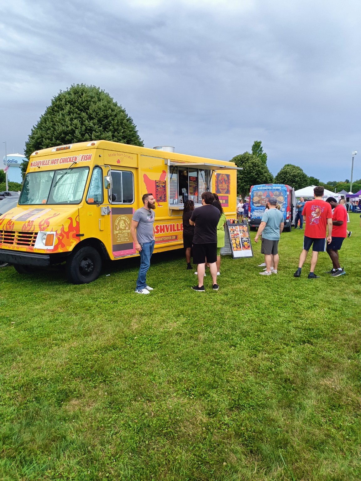 Customers lined up at the Dirty Chicken food truck